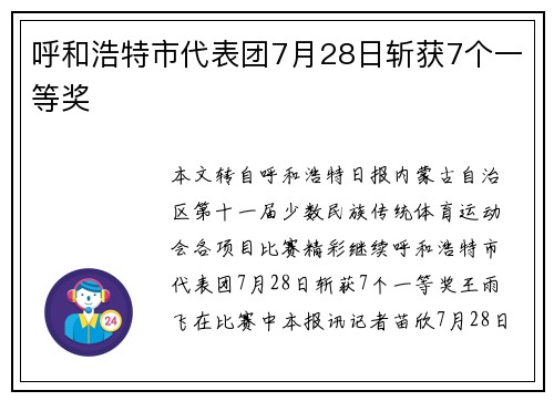 呼和浩特市代表团7月28日斩获7个一等奖